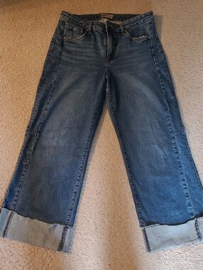 Kut from the Kloth Wide-Leg Cuffed Jeans in Blue Wash